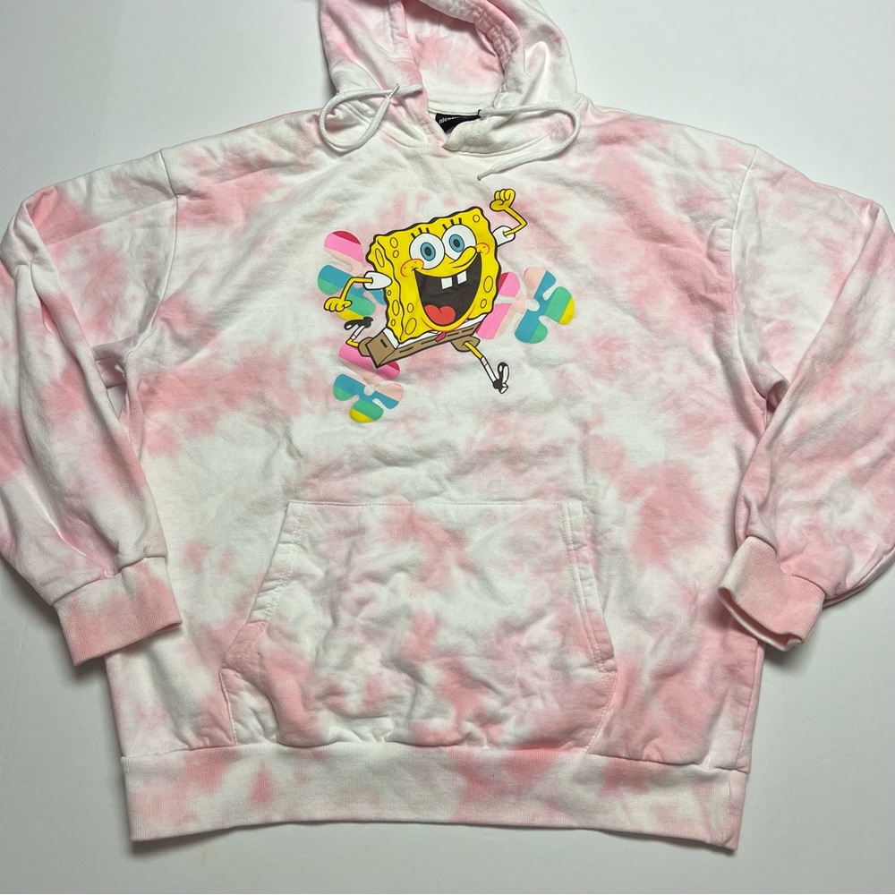 Unisex Nickelodeon Spongebob Squarepants Pink Tie Dye Lightweight Hoodie Size XL